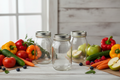 Three Mason Jars with Fresh Produce